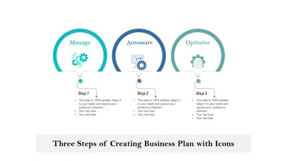 Three Steps Of Creating Business Plan With Icons Ppt PowerPoint Presentation Infographics Infographic Template PDF