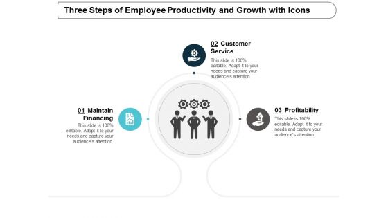 three steps of employee productivity and growth with icons ppt powerpoint presentation file graphics pictures