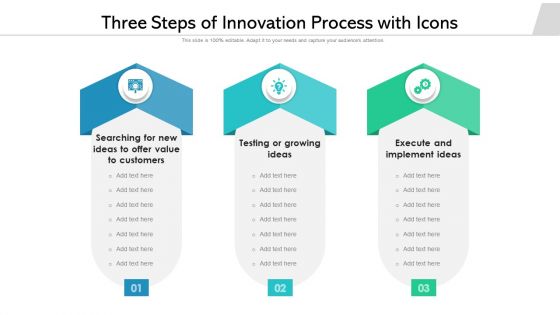 Three Steps Of Innovation Process With Icons Ppt File Slideshow PDF