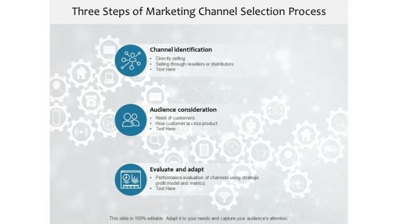 Three Steps Of Marketing Channel Selection Process Ppt PowerPoint Presentation File Good