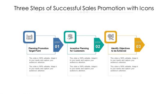 Three Steps Of Successful Sales Promotion With Icons Ppt PowerPoint Presentation Gallery Shapes PDF