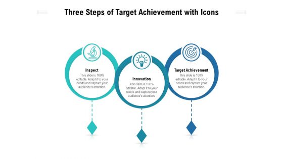 Three Steps Of Target Achievement With Icons Ppt PowerPoint Presentation File Ideas PDF