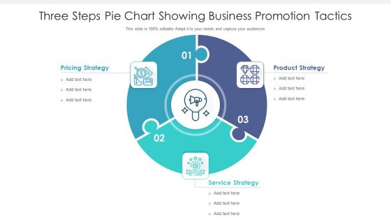 Three Steps Pie Chart Showing Business Promotion Tactics Ppt PowerPoint Presentation Icon Deck PDF