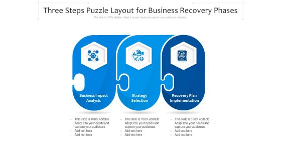 Three Steps Puzzle Layout For Business Recovery Phases Ppt PowerPoint Presentation File Format Ideas PDF