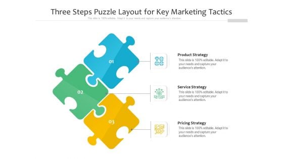 Three Steps Puzzle Layout For Key Marketing Tactics Ppt PowerPoint Presentation File Deck PDF