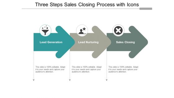 Three Steps Sales Closing Process With Icons Ppt PowerPoint Presentation Professional Graphics Template