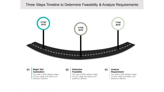 Three Steps Timeline To Determine Feasibility And Analyze Requirements Ppt PowerPoint Presentation Summary Deck