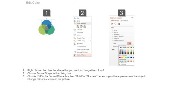 Three Steps Venn Diagram With Icons Powerpoint Slides