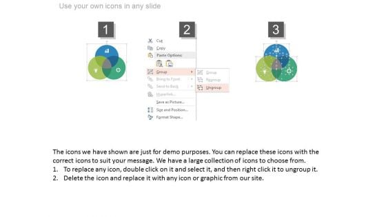 Three Steps Venn Diagram With Icons Powerpoint Slides