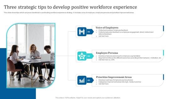 Three Strategic Tips To Develop Positive Workforce Experience Ppt PowerPoint Presentation File Portfolio PDF