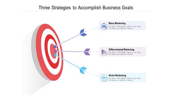 Three Strategies To Accomplish Business Goals Ppt PowerPoint Presentation Model Outfit PDF