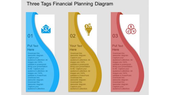 Three Tags Financial Planning Diagram Powerpoint Template