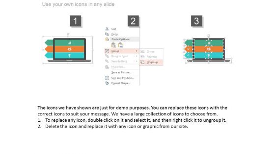 Three Tags On Laptop With Team And Success Icons Powerpoint Template