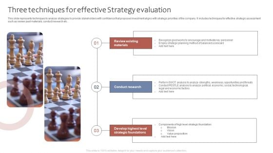 Three Techniques For Effective Strategy Evaluation Ppt Styles Portrait PDF Three Techniques For Effective Strategy Evaluation Ppt Styles Portrait PDF