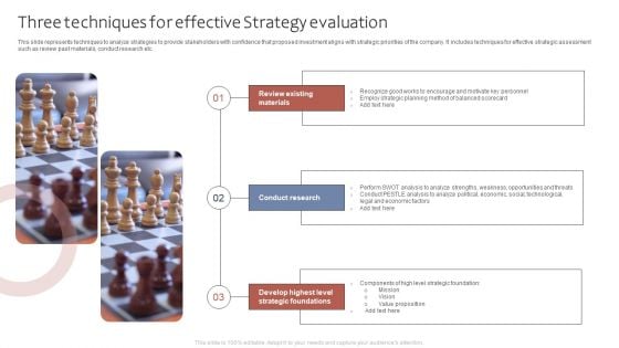 Three Techniques For Effective Strategy Evaluation Ppt Styles Portrait PDF