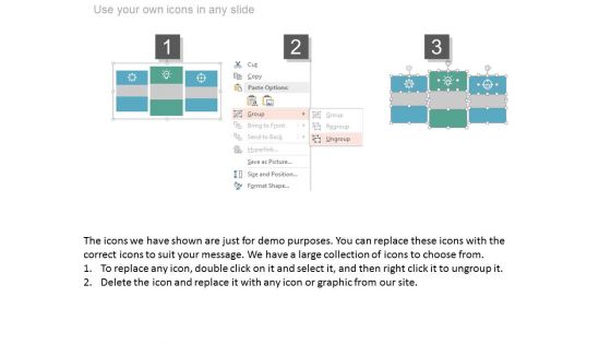 Three Text Boxes With Percentage Values And Icons Powerpoint Slides