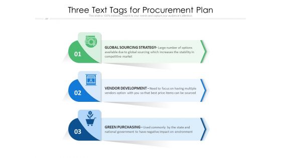 Three Text Tags For Procurement Plan Ppt PowerPoint Presentation File Graphics Tutorials PDF