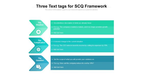 Three Text Tags For SCQ Framework Ppt PowerPoint Presentation File Slideshow PDF