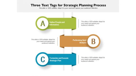 Three Text Tags For Strategic Planning Process Ppt PowerPoint Presentation Gallery Graphics PDF