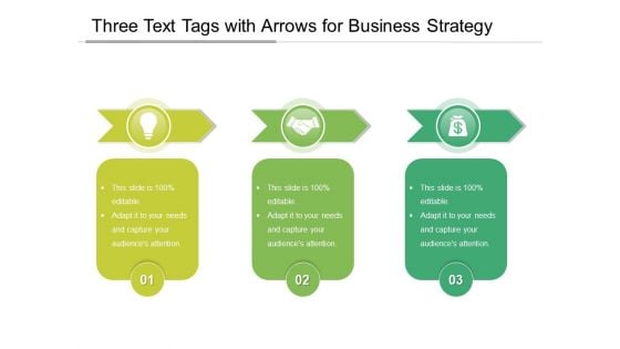 Three Text Tags With Arrows For Business Strategy Ppt PowerPoint Presentation Inspiration Background PDF