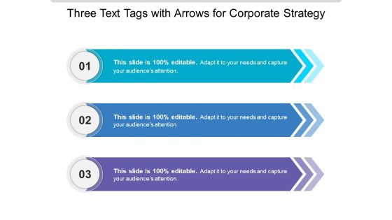 Three Text Tags With Arrows For Corporate Strategy Ppt PowerPoint Presentation Icon Introduction PDF