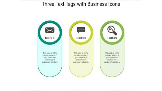Three Text Tags With Business Icons Ppt PowerPoint Presentation Gallery Background Images PDF