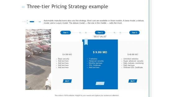 Three Tier Pricing Strategy Example Ppt PowerPoint Presentation Styles Themes PDF