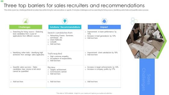 Three Top Barriers For Sales Recruiters And Recommendations Information PDF