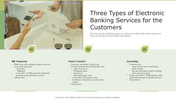 Three Types Of Electronic Banking Services For The Customers Brochure PDF