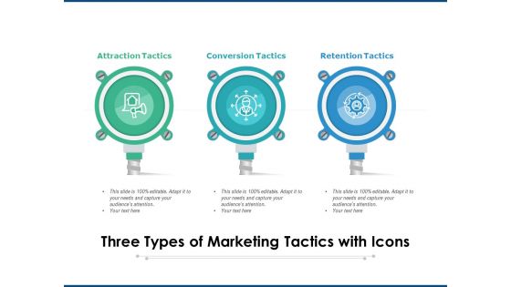 Three Types Of Marketing Tactics With Icons Ppt PowerPoint Presentation Professional Introduction PDF