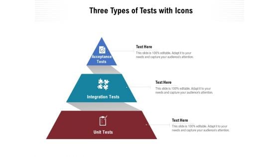 Three Types Of Tests With Icons Ppt PowerPoint Presentation File Aids PDF