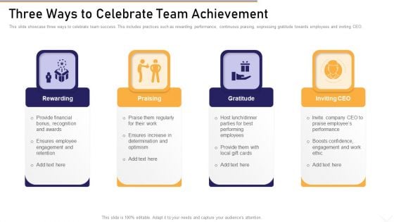 Three Ways To Celebrate Team Achievement Icons PDF