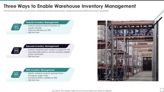 Three Ways To Enable Warehouse Inventory Management Background PDF