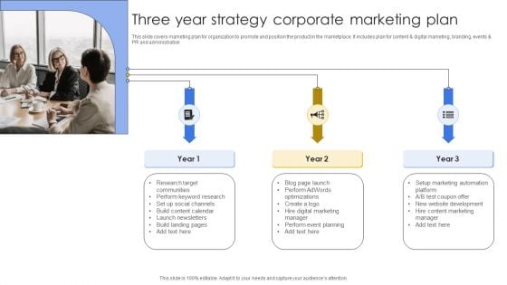 Three Year Strategy Corporate Marketing Plan Background PDF