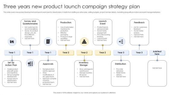 Three Years New Product Launch Campaign Strategy Plan Icons PDF