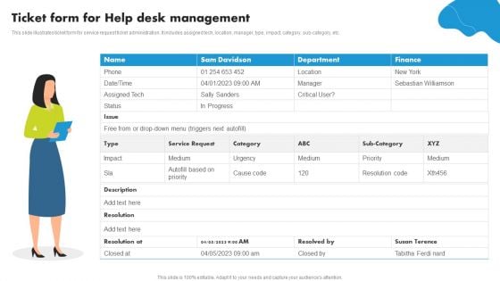 Ticket Form For Help Desk Management Ppt PowerPoint Presentation Outline Slide PDF