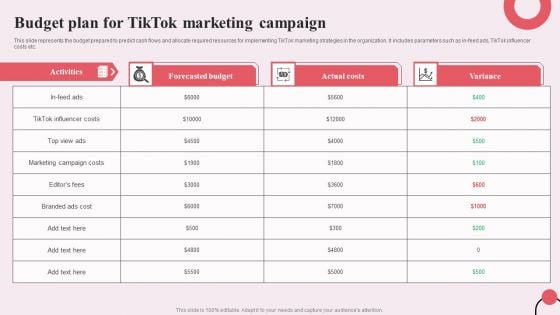 Tiktok Digital Marketing Campaign Budget Plan For Tiktok Marketing Campaign Graphics PDF Tiktok Digital Marketing Campaign Budget Plan For Tiktok Marketing Campaign Graphics PDF
