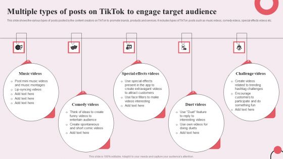 Tiktok Digital Marketing Campaign Multiple Types Of Posts On Tiktok To Engage Target Audience Elements PDF