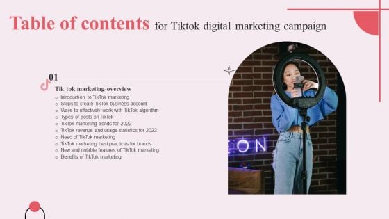 Tiktok Digital Marketing Campaign Table Of Contents Template PDF