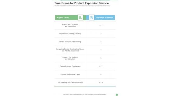 Time Frame For Product Expansion Service One Pager Sample Example Document Time Frame For Product Expansion Service One Pager Sample Example Document