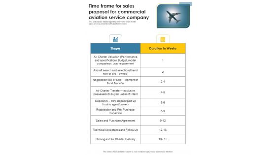 Time Frame For Sales Proposal For Commercial Aviation Service Company One Pager Sample Example Document