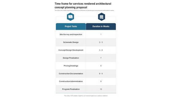 Time Frame For Services Architectural Concept Planning Proposal One Pager Sample Example Document