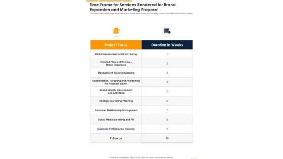 Time Frame For Services Brand Expansion And Marketing Proposal One Pager Sample Example Document