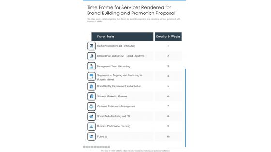 Time Frame For Services Rendered Brand Building Promotion Proposal One Pager Sample Example Document