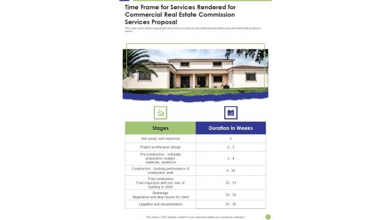 Time Frame For Services Rendered For Commercial Real Estate Commission Services One Pager Sample Example Document Time Frame For Services Rendered For Commercial Real Estate Commission Services One Pager Sample Example Document