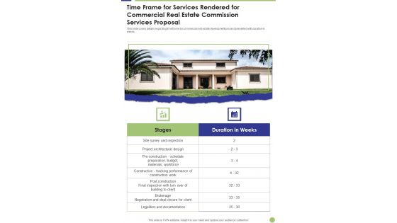 Time Frame For Services Rendered For Commercial Real Estate Commission Services One Pager Sample Example Document