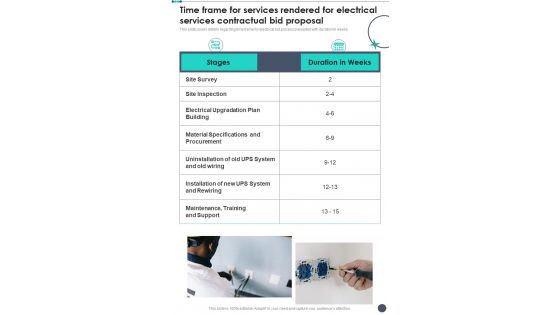 Time Frame For Services Rendered For Electrical Services Contractual Bid One Pager Sample Example Document Time Frame For Services Rendered For Electrical Services Contractual Bid One Pager Sample Example Document