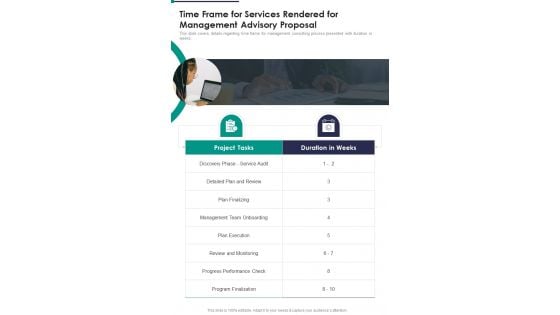 Time Frame For Services Rendered For Management Advisory Proposal One Pager Sample Example Document