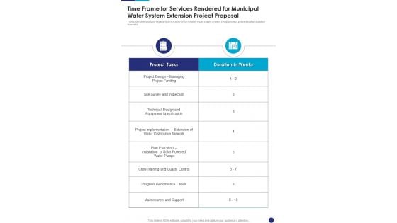 Time Frame For Services Rendered For Municipal Water System Extension Project One Pager Sample Example Document