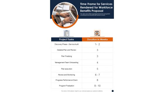 Time Frame For Services Rendered For Workforce Benefits Proposal One Pager Sample Example Document Time Frame For Services Rendered For Workforce Benefits Proposal One Pager Sample Example Document